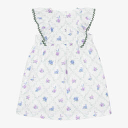 Beatrice & George-Girls White Floral Smocked Cotton Dress  | Childrensalon