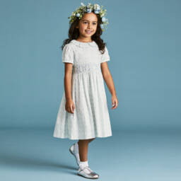 Beatrice & George-Girls White & Green Floral Smocked Dress | Childrensalon