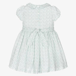 Beatrice & George-Girls White & Green Floral Smocked Dress | Childrensalon