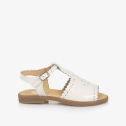 Beatrice & George-Girls White Patent Leather Sandals with Scalloped Detailing | Childrensalon