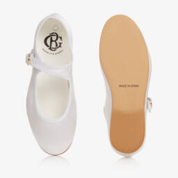 Beatrice & George-Girls White Satin Mary Jane Shoes | Childrensalon