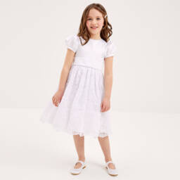 Beatrice & George-Girls White Satin Mary Jane Shoes | Childrensalon