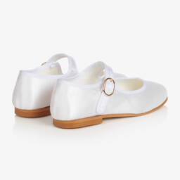 Beatrice & George-Girls White Satin Mary Jane Shoes | Childrensalon