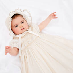 Beatrice & George-Ivory Satin Hand-Smocked Ceremony Gown Set | Childrensalon