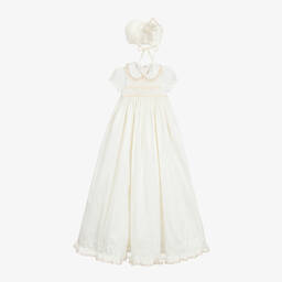 Beatrice & George-Ivory Satin Hand-Smocked Ceremony Gown Set | Childrensalon