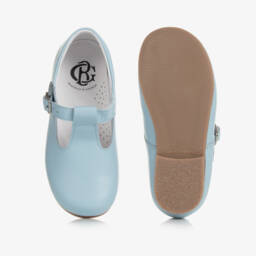 Beatrice & George-Pale Blue Leather Buckle T-Bar Shoes | Childrensalon