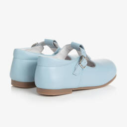 Beatrice & George-Pale Blue Leather Buckle T-Bar Shoes | Childrensalon