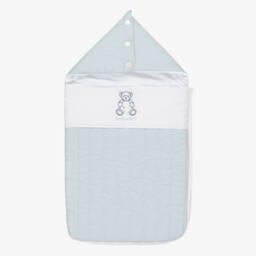 Beatrice & George-Personalised Blue Herringbone Padded Baby Nest (84cm) | Childrensalon