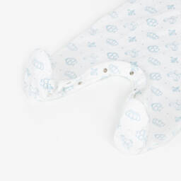 Beatrice & George-White & Blue Cotton Monogram Babygrow | Childrensalon