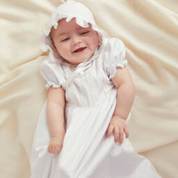 Beatrice & George-White Embroidered Ceremony Gown & Bonnet | Childrensalon
