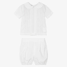 Beau KiD-Baby Boys White Cotton Buster Suit | Childrensalon