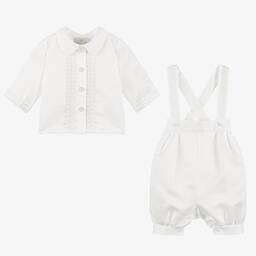 Beau KiD-Baby Boys White Satin Shorts Set | Childrensalon