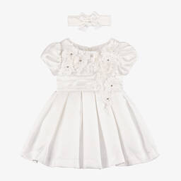 Beau KiD-طقم فستان أطفال بناتي ساتان لون عاجي | Childrensalon