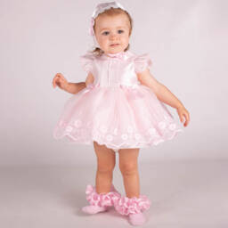 Beau KiD-Baby Girls Pink Tulle Dress & Bonnet Set | Childrensalon