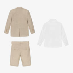 Beau KiD-Boys Beige Cotton Stripe Shorts Suit | Childrensalon