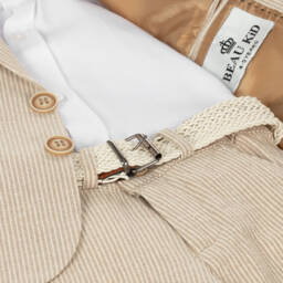 Beau KiD-Boys Beige Cotton Stripe Shorts Suit | Childrensalon