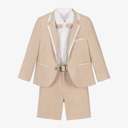 Beau KiD-Boys Beige Linen & Viscose Shorts Suit | Childrensalon