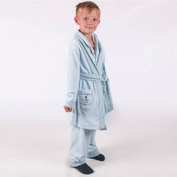 Beau KiD-طقم روب وبيجاما قطيفة وفليس لون أزرق فاتح للاولاد | Childrensalon