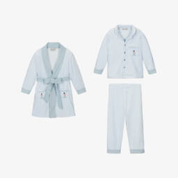 Beau KiD-طقم روب وبيجاما قطيفة وفليس لون أزرق فاتح للاولاد | Childrensalon