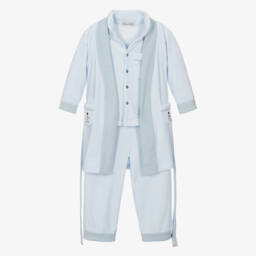 Beau KiD-طقم روب وبيجاما قطيفة وفليس لون أزرق فاتح للاولاد | Childrensalon