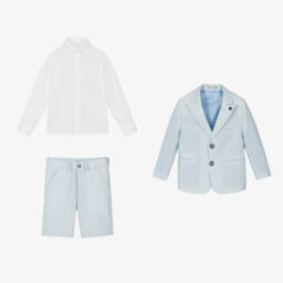 Beau KiD-Boys Light Blue Stripe Cotton Shorts Suit | Childrensalon