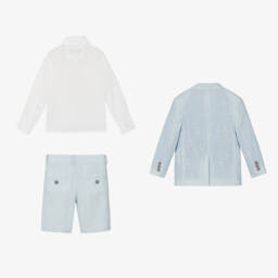 Beau KiD-Boys Light Blue Stripe Cotton Shorts Suit | Childrensalon