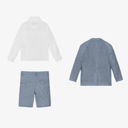 Beau KiD-Boys Navy Blue Stripe Cotton Shorts Suit | Childrensalon