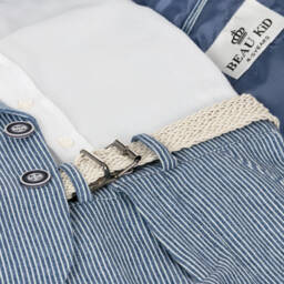 Beau KiD-Boys Navy Blue Stripe Cotton Shorts Suit | Childrensalon