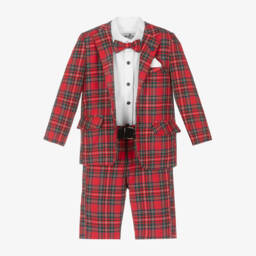 Beau KiD-Boys Red Tartan Check Shorts Suit | Childrensalon