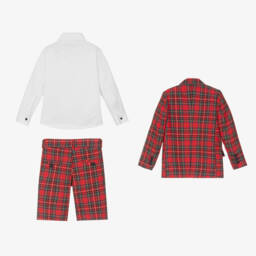 Beau KiD-Boys Red Tartan Check Shorts Suit | Childrensalon