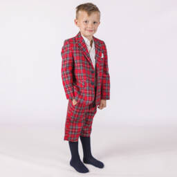 Beau KiD-Boys Red Tartan Check Shorts Suit | Childrensalon