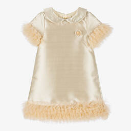 Beau KiD-Girls Gold Satin & Ruffled Tulle Dress | Childrensalon