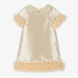 Beau KiD-Girls Gold Satin & Ruffled Tulle Dress | Childrensalon