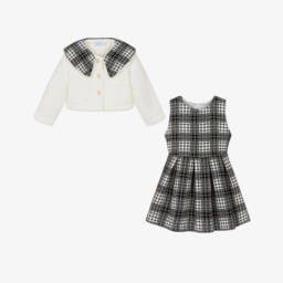 Beau KiD-Girls Ivory & Black Check Dress & Jacket Set | Childrensalon