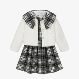 Beau KiD-Girls Ivory & Black Check Dress & Jacket Set | Childrensalon