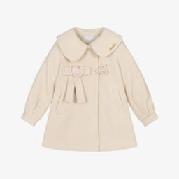 Foque-Girls Beige & Blue Checked Cotton Dress | Childrensalon