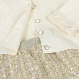 Beau KiD-طقم تنورة تويد مزين بالترتر لون عاجي وذهبي للبنات | Childrensalon