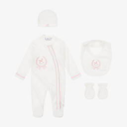 Beau KiD-طقم أفرول أطفال بناتي قطن جيرسي لون عاجي و زهري | Childrensalon