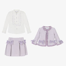 Beau KiD-طقم تنورة تويد لون بنفسجي ليلاك للبنات | Childrensalon