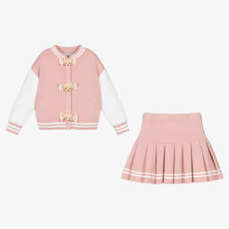 Beau KiD-طقم تنورة محبوك لون أبيض وزهري | Childrensalon