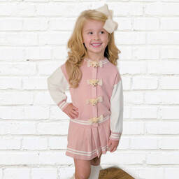 Beau KiD-طقم تنورة محبوك لون أبيض وزهري | Childrensalon
