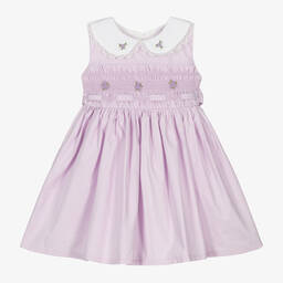 Beau KiD-Girls Purple Cotton Smocked Dress | Childrensalon