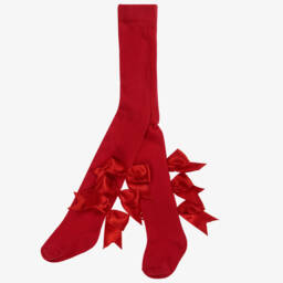 Beau KiD-Girls Red Cotton & Satin Bow Tights | Childrensalon