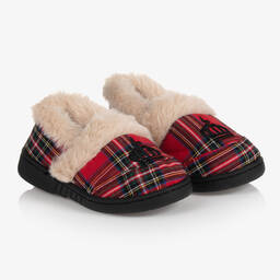 Beau KiD-سليبرز تويل وفرو صناعي تارتان لون أحمر | Childrensalon