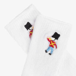 Beau KiD-White Ribbed Cotton Soldier Socks  | Childrensalon