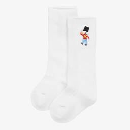 Beau KiD-White Ribbed Cotton Soldier Socks  | Childrensalon