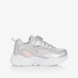 Beppi-Girls Silver Faux Leather & Mesh Trainers | Childrensalon