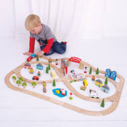 Bigjigs-Wooden Town & Country Train Set (102cm) | Childrensalon