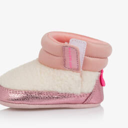 Billieblush-حذاء لمرحلة قبل المشي شيربا لون عاجي وجلد لون زهري للبنات الرضع | Childrensalon