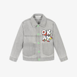 Billieblush-Boys Grey Denim Jacket with Slogan Patch | Childrensalon